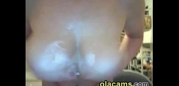  Brunette big-tits rubs clit on webcam big-ass